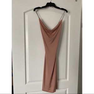 Pink/Nude Slinky Dress with Black Straps